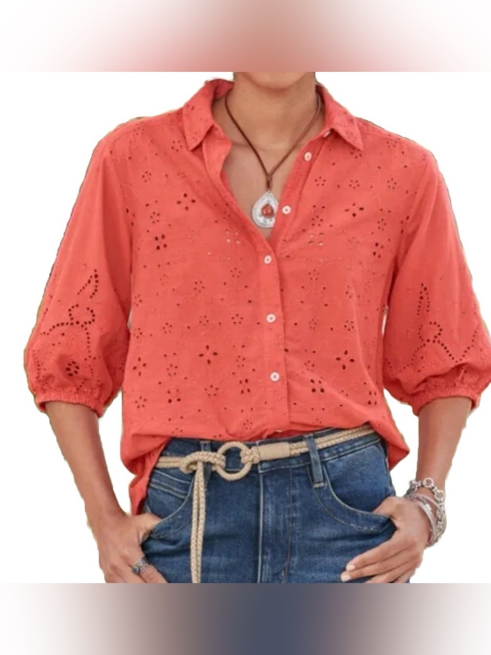 Sundance Corsica Eyelet Floral Top, Size L